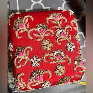 Brand New Embroidered Red and Gold Clutch